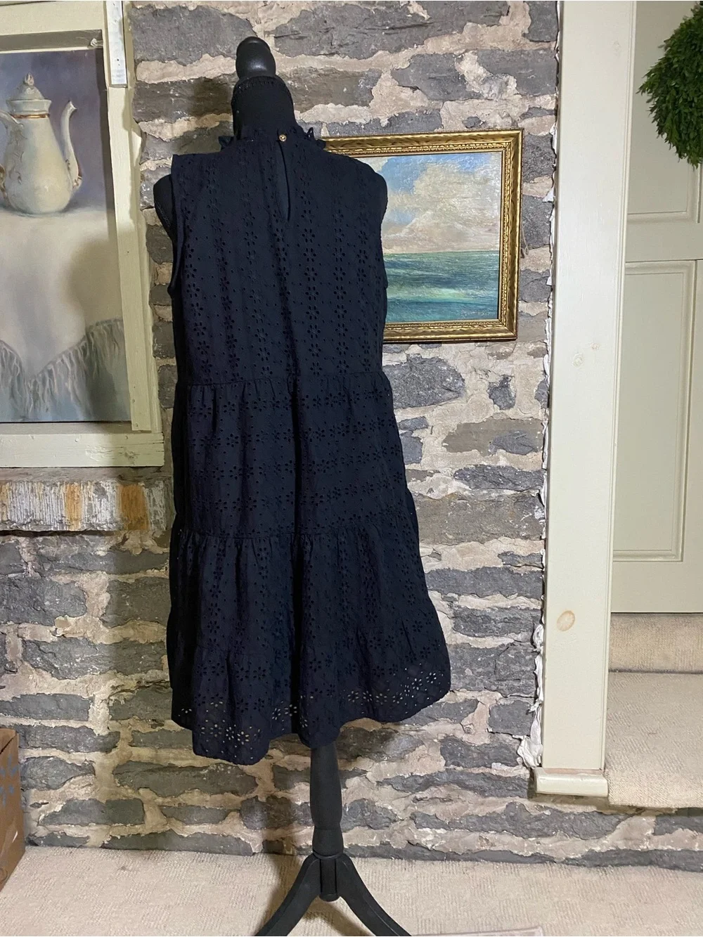 LOFT sleeveless sundress Black Eyelet Tiered with ruffle details - Picture 5 of 13